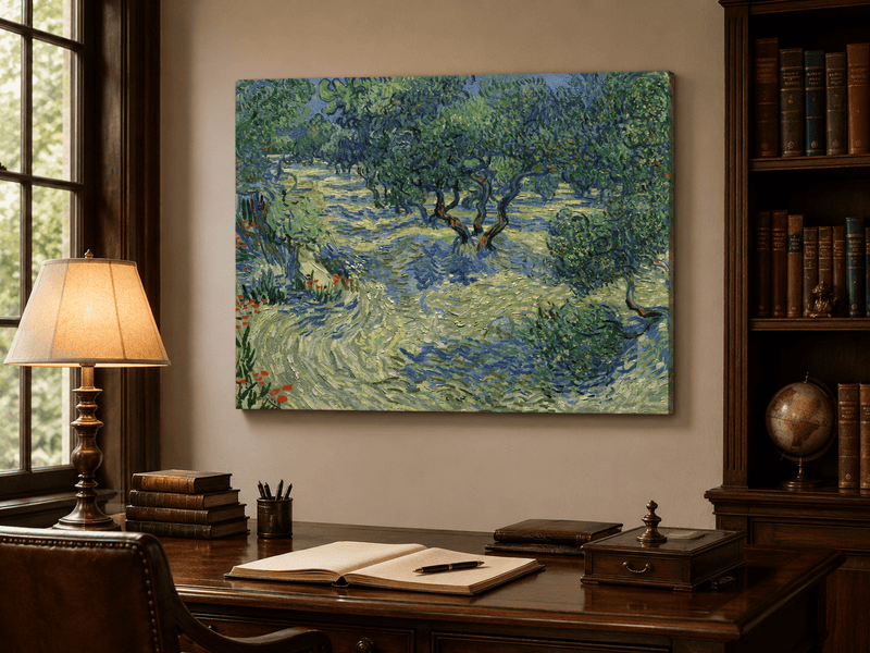 Landscape Oil Painting - Olive Orchard in Blue and Green