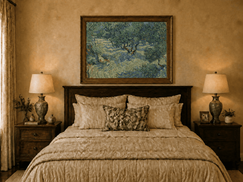 Landscape Oil Painting - Olive Orchard in Blue and Green