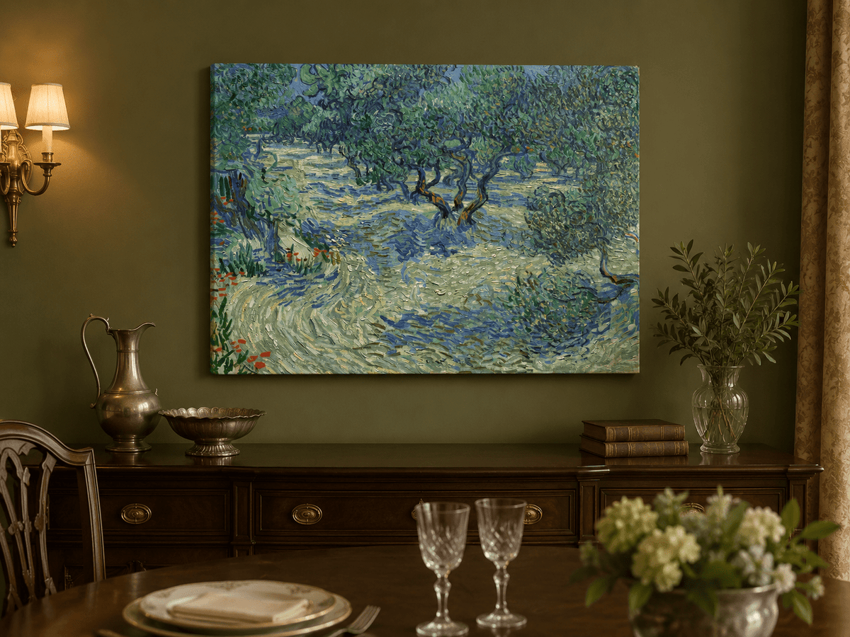 Landscape Oil Painting - Olive Orchard in Blue and Green