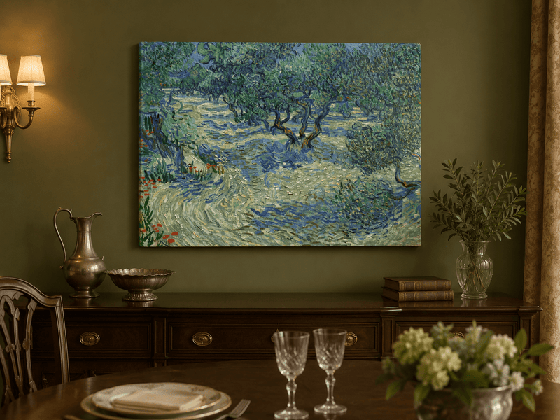 Landscape Oil Painting - Olive Orchard in Blue and Green