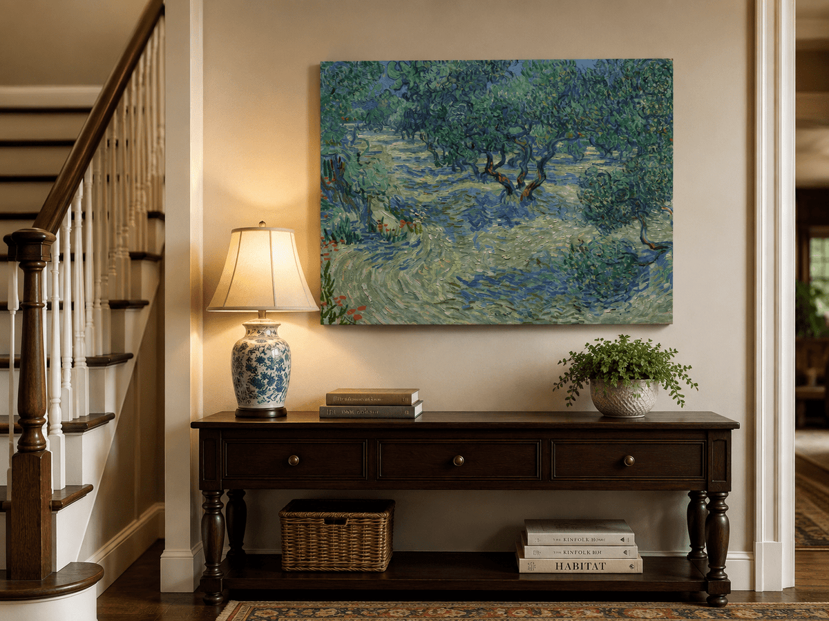 Landscape Oil Painting - Olive Orchard in Blue and Green
