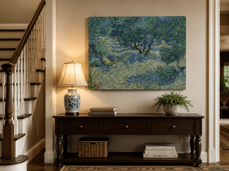 Landscape Oil Painting - Olive Orchard in Blue and Green