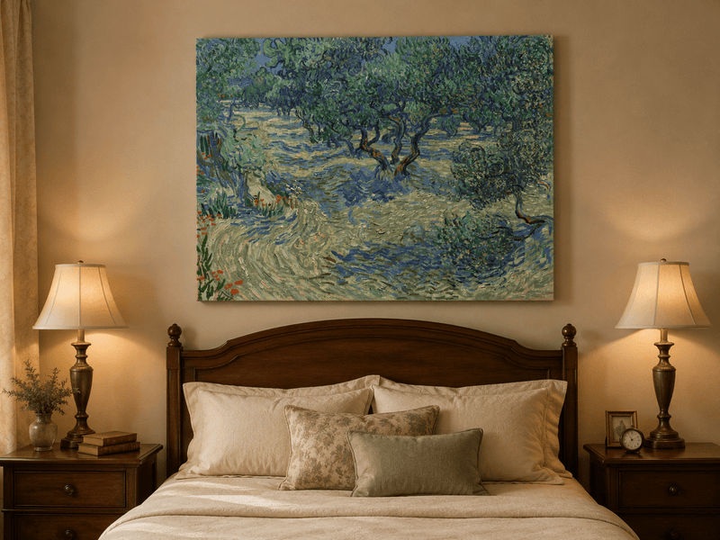 Landscape Oil Painting - Olive Orchard in Blue and Green