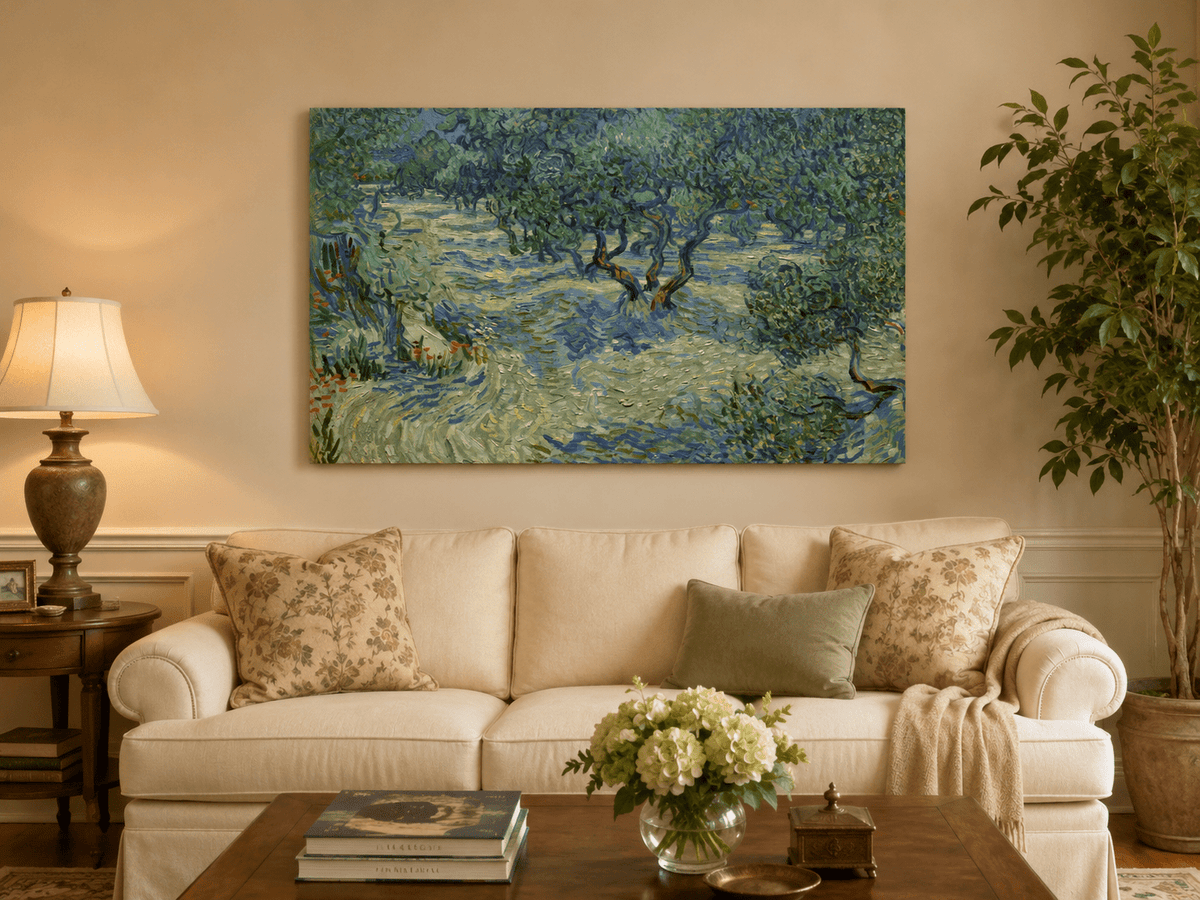 Landscape Oil Painting - Olive Orchard in Blue and Green