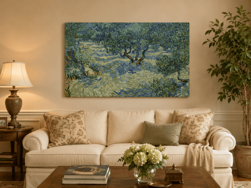 Landscape Oil Painting - Olive Orchard in Blue and Green