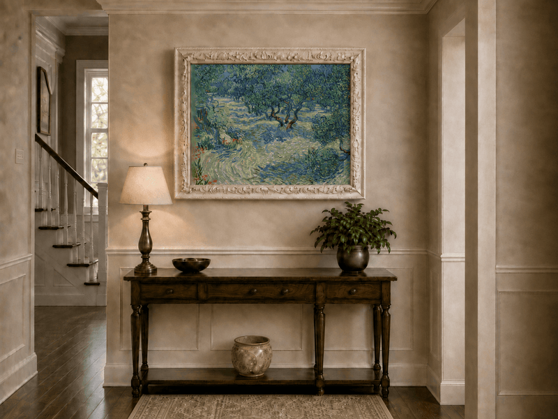 Landscape Oil Painting - Olive Orchard in Blue and Green