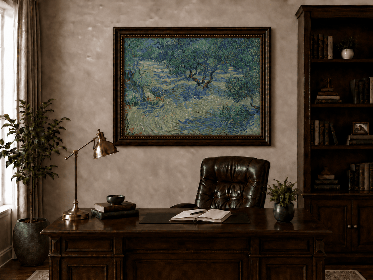Landscape Oil Painting - Olive Orchard in Blue and Green