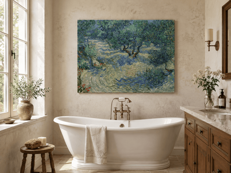 Landscape Oil Painting - Olive Orchard in Blue and Green