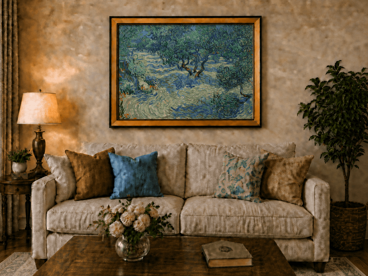 Landscape Oil Painting - Olive Orchard in Blue and Green