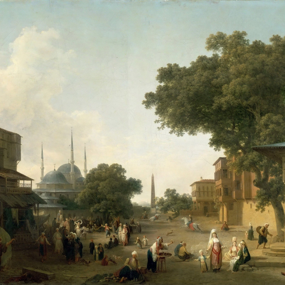 Landscape Oil Painting - Oriental Market Scene with Figures - Oil Painting Haven