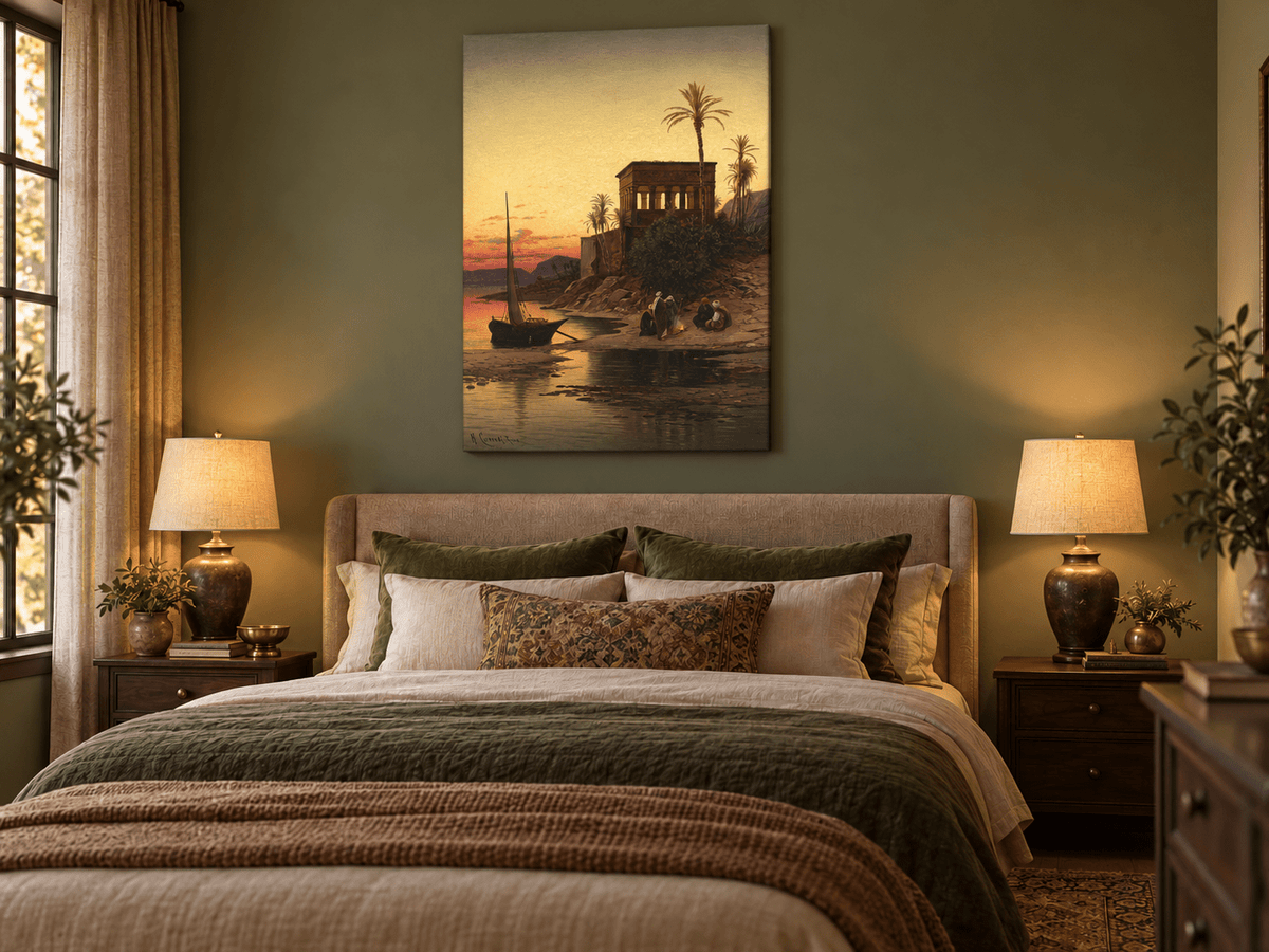 Landscape Oil Painting - Oriental Riverside at Sunset