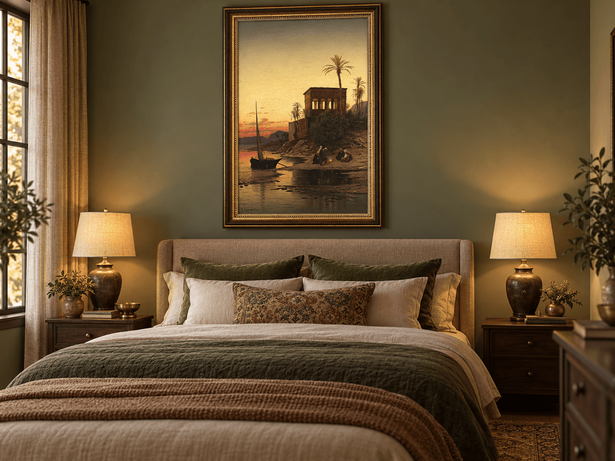Landscape Oil Painting - Oriental Riverside at Sunset