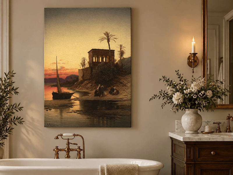 Landscape Oil Painting - Oriental Riverside at Sunset