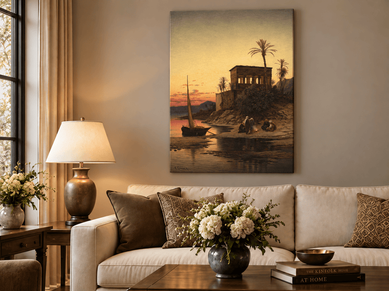 Landscape Oil Painting - Oriental Riverside at Sunset