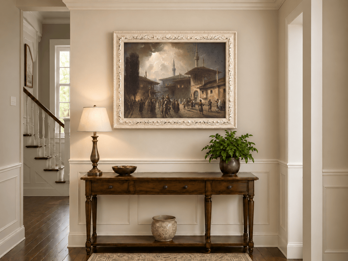 Landscape Oil Painting - Ottoman Courtyard Minarets, Hand-Painted