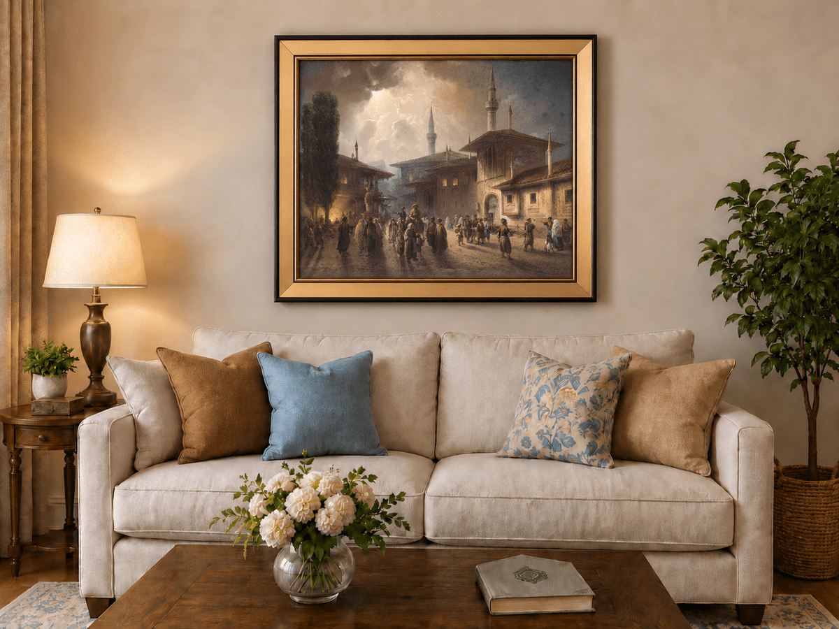 Landscape Oil Painting - Ottoman Courtyard Minarets, Hand-Painted