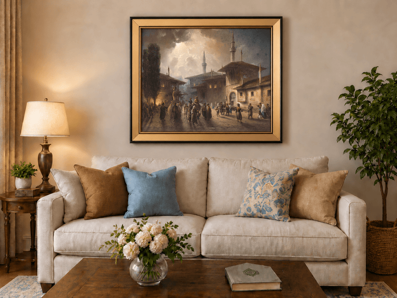 Landscape Oil Painting - Ottoman Courtyard Minarets, Hand-Painted