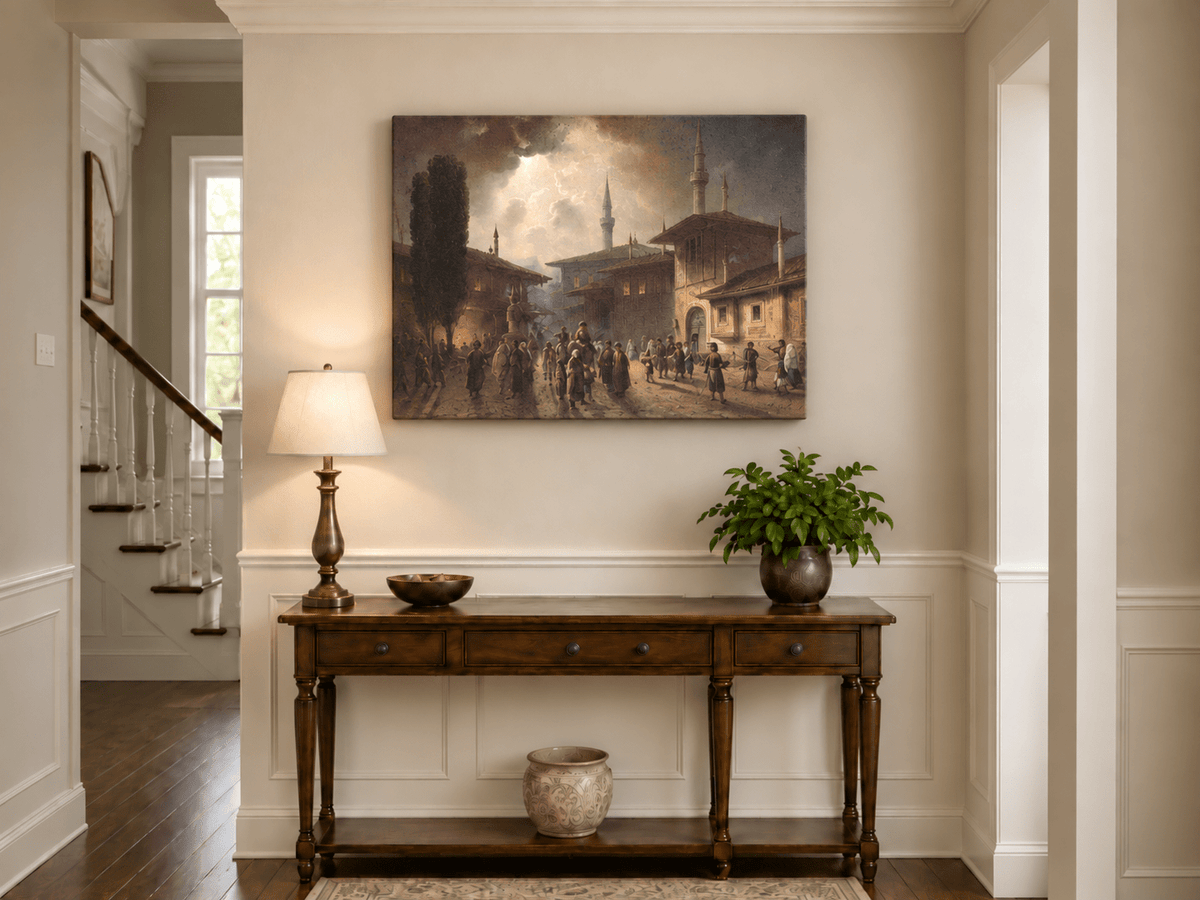 Landscape Oil Painting - Ottoman Courtyard Minarets, Hand-Painted