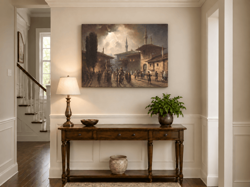 Landscape Oil Painting - Ottoman Courtyard Minarets, Hand-Painted