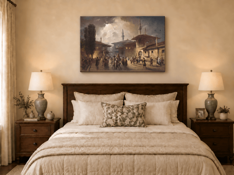 Landscape Oil Painting - Ottoman Courtyard Minarets, Hand-Painted