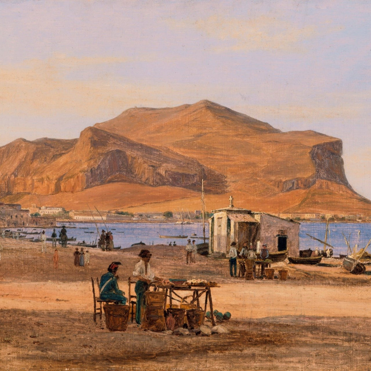 Hand-painted palermo harbor and mountain view landscape oil painting on canvas