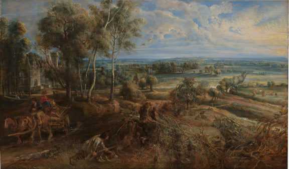 Hand-painted panoramic countryside with carriage landscape oil painting on canvas