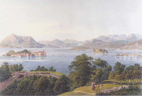 Hand-painted panoramic lake and mountain islands landscape oil painting on canvas