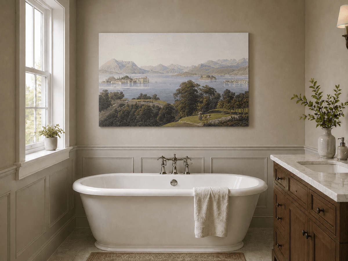 Landscape Oil Painting - Panoramic Lake and Mountain Islands