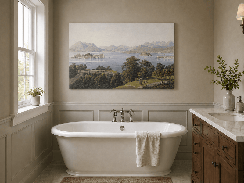Landscape Oil Painting - Panoramic Lake and Mountain Islands