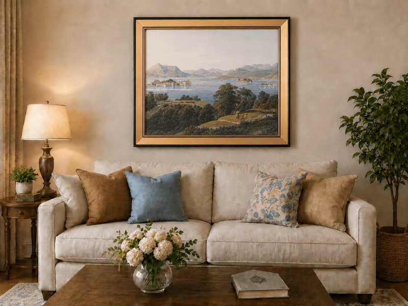Landscape Oil Painting - Panoramic Lake and Mountain Islands