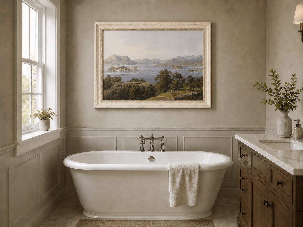 Landscape Oil Painting - Panoramic Lake and Mountain Islands
