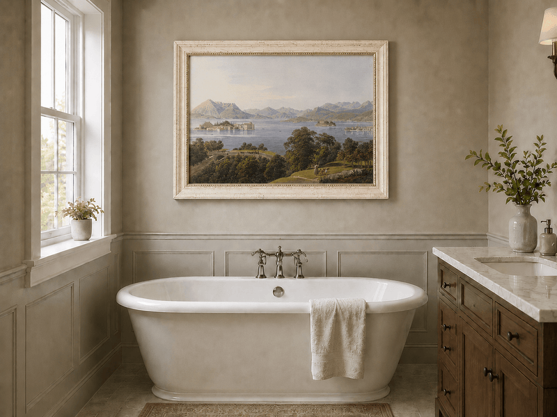 Landscape Oil Painting - Panoramic Lake and Mountain Islands