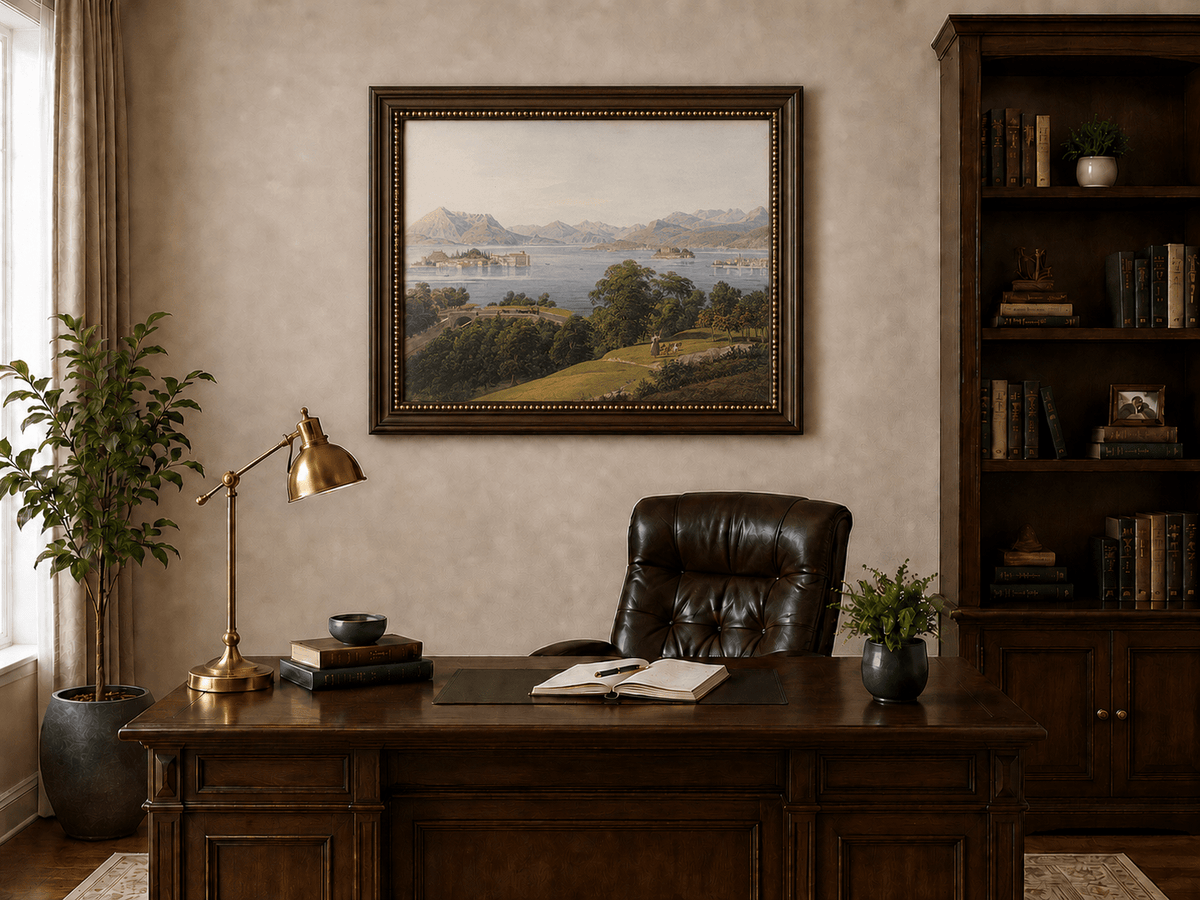 Landscape Oil Painting - Panoramic Lake and Mountain Islands