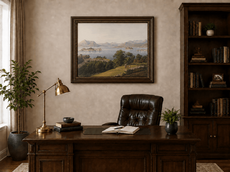 Landscape Oil Painting - Panoramic Lake and Mountain Islands