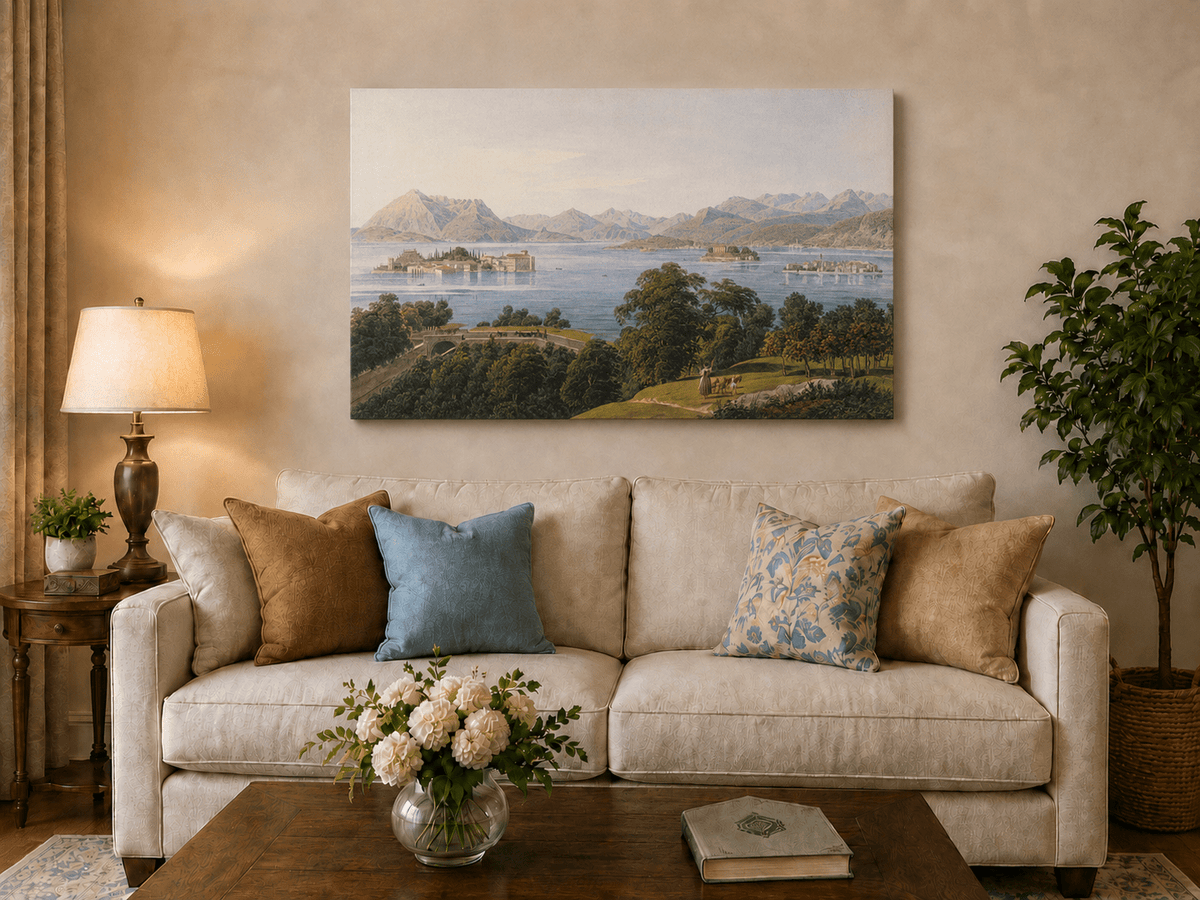 Landscape Oil Painting - Panoramic Lake and Mountain Islands