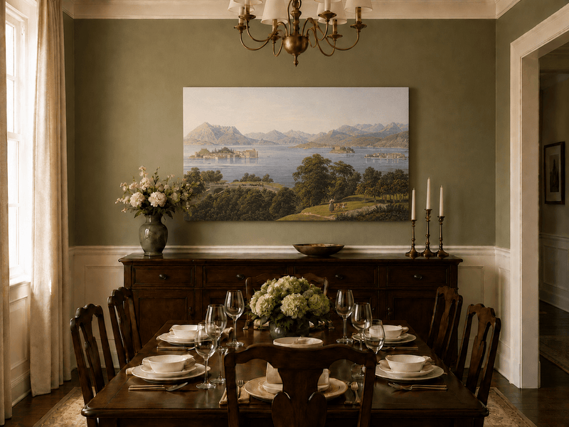 Landscape Oil Painting - Panoramic Lake and Mountain Islands
