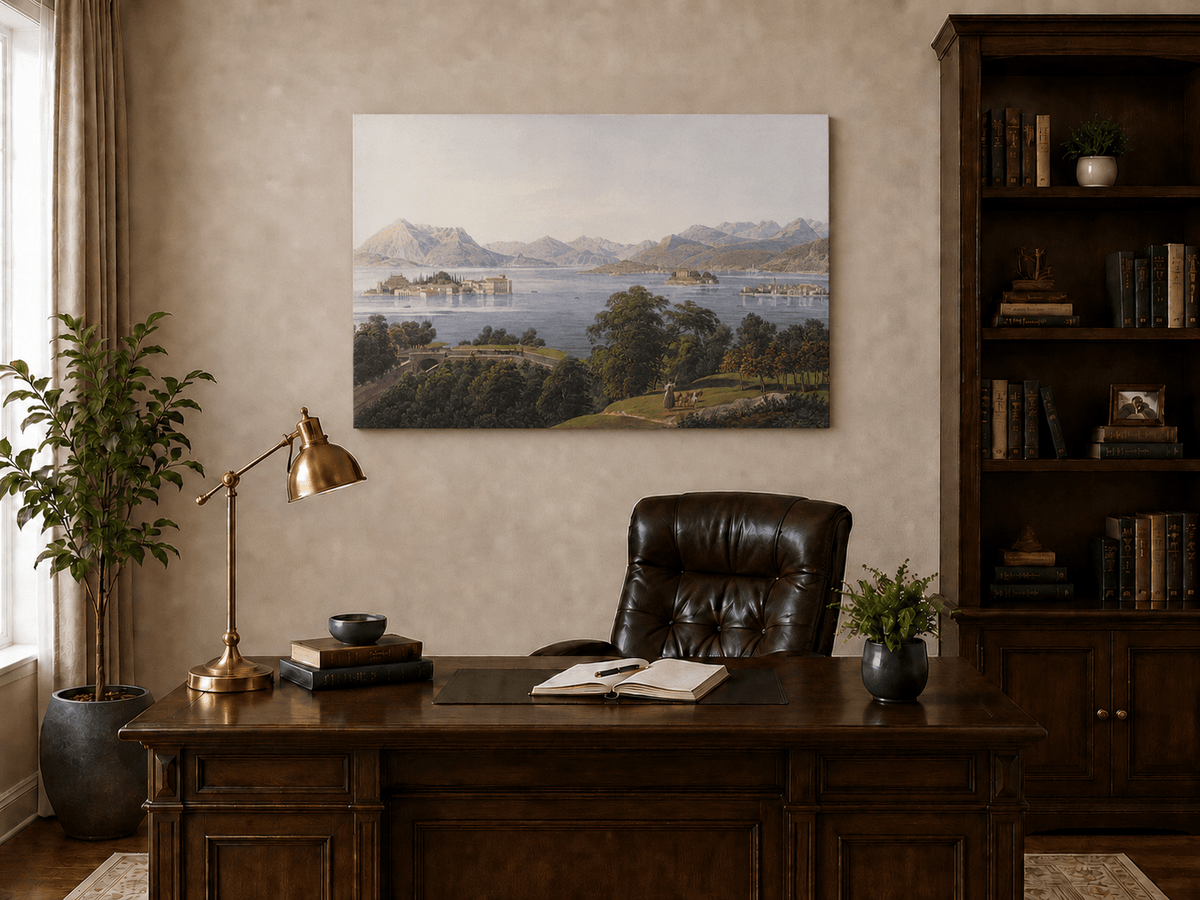 Landscape Oil Painting - Panoramic Lake and Mountain Islands