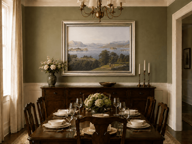 Landscape Oil Painting - Panoramic Lake and Mountain Islands