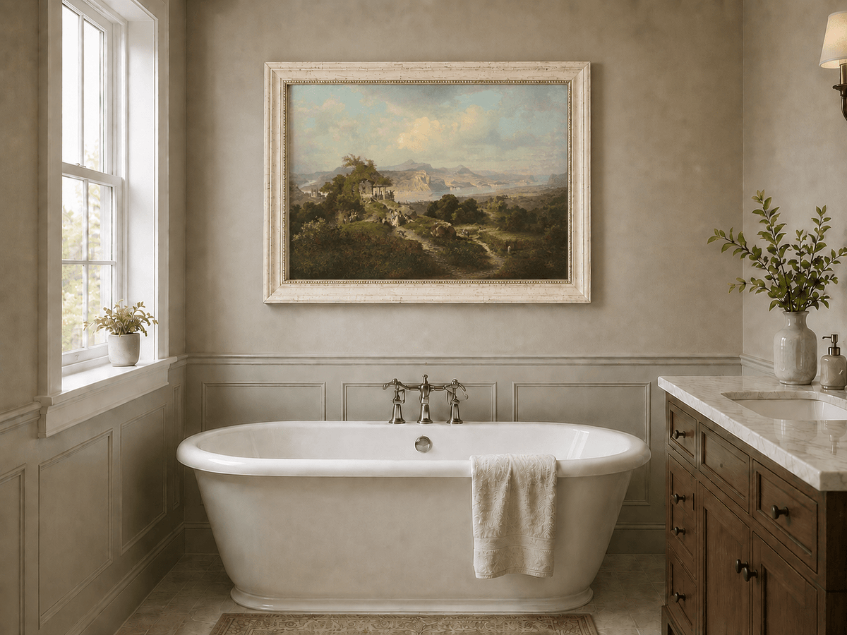 Landscape Oil Painting - Panoramic Rhine Valley with Figures