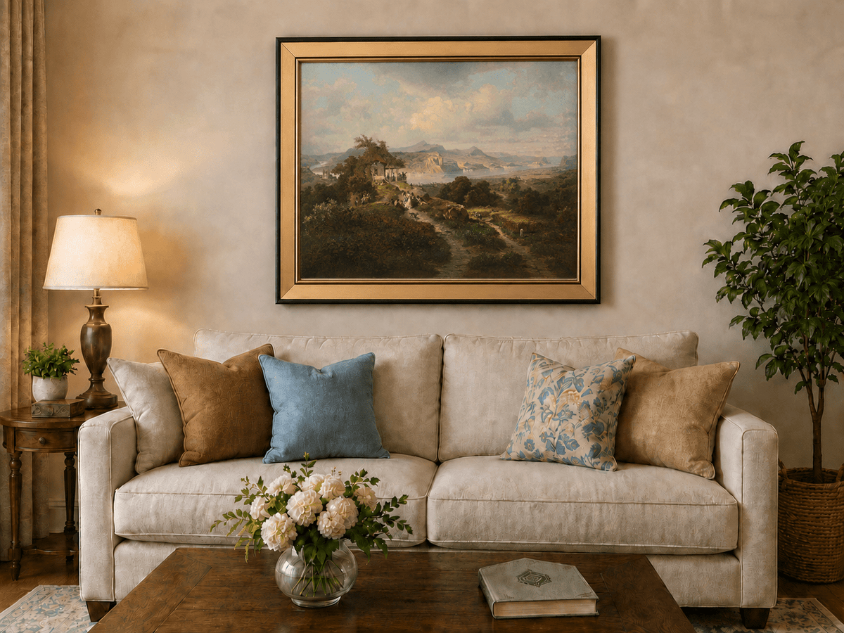 Landscape Oil Painting - Panoramic Rhine Valley with Figures