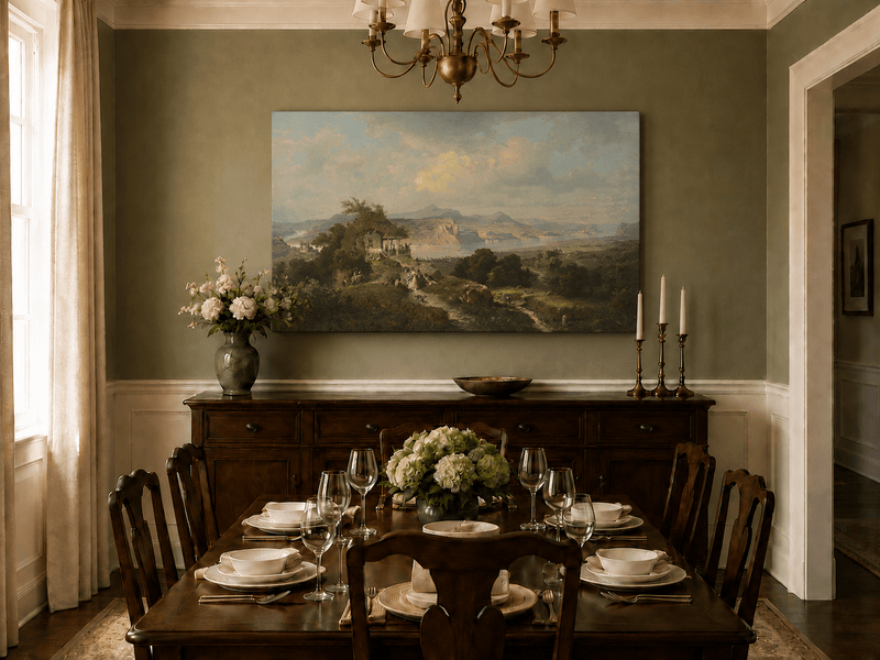 Landscape Oil Painting - Panoramic Rhine Valley with Figures