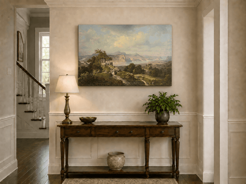 Landscape Oil Painting - Panoramic Rhine Valley with Figures
