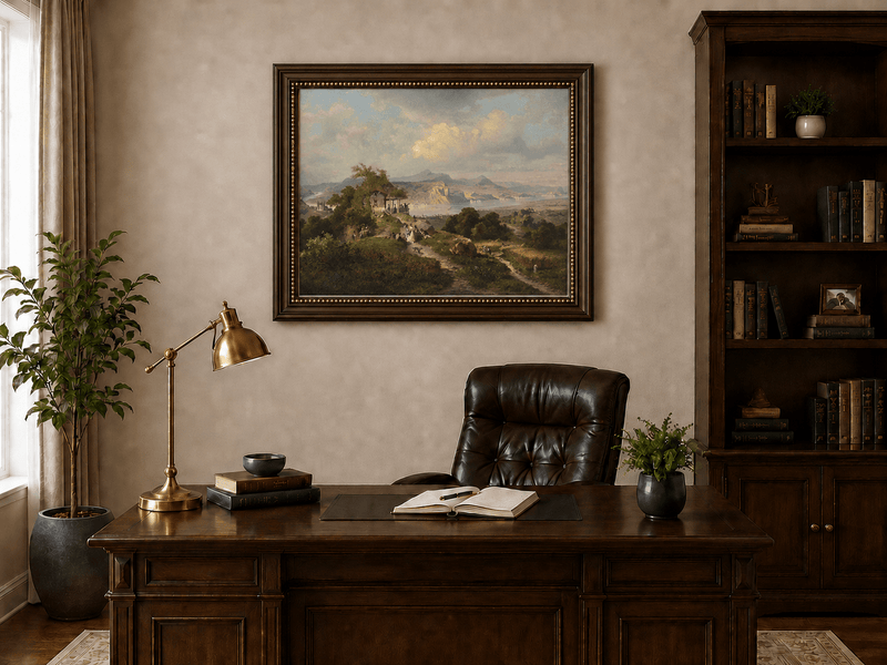Landscape Oil Painting - Panoramic Rhine Valley with Figures