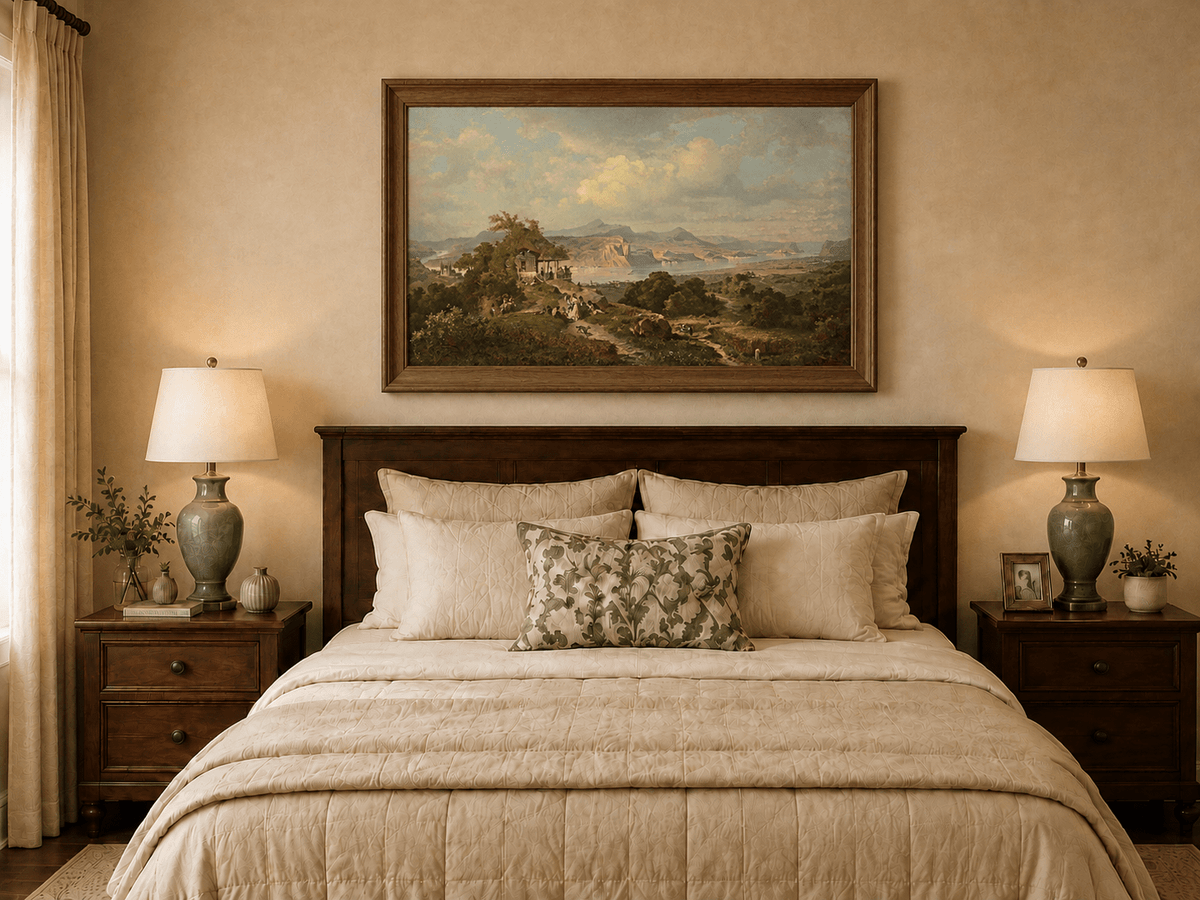 Landscape Oil Painting - Panoramic Rhine Valley with Figures