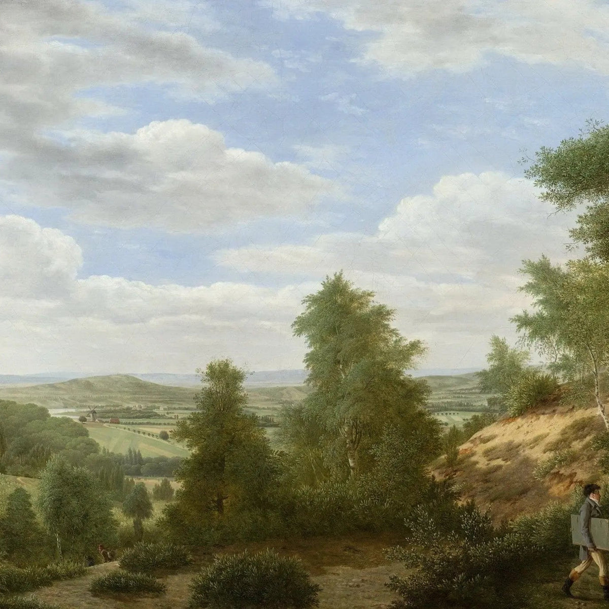 Landscape Oil Painting - Panoramic View with Figures in Forest - Oil Painting Haven