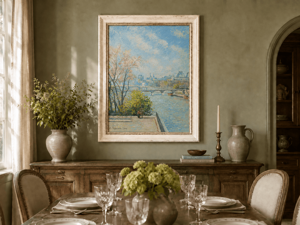 Peinture à l'huile de paysage - Rivière printanière avec pêcheur et arbres