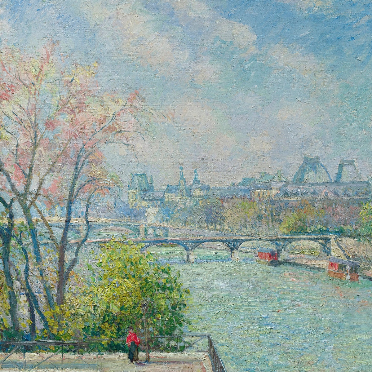 Hand-painted paris riverside view with bridge landscape oil painting on canvas