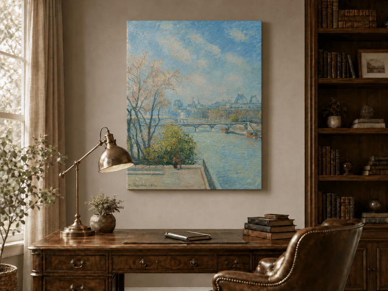 Peinture à l'huile de paysage - Rivière printanière avec pêcheur et arbres