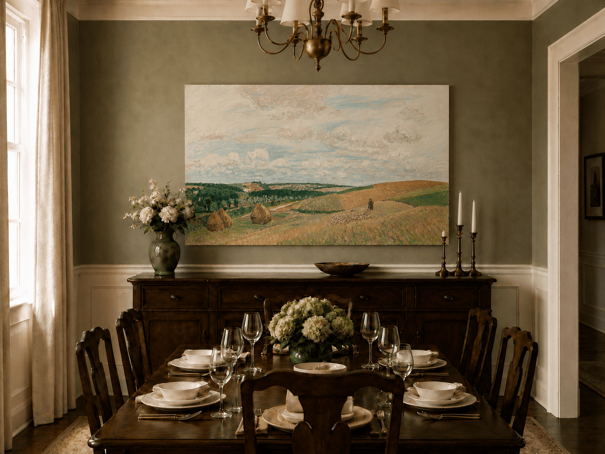 Peinture à l'huile de paysage - Gouffre rocheux spectaculaire avec personnages