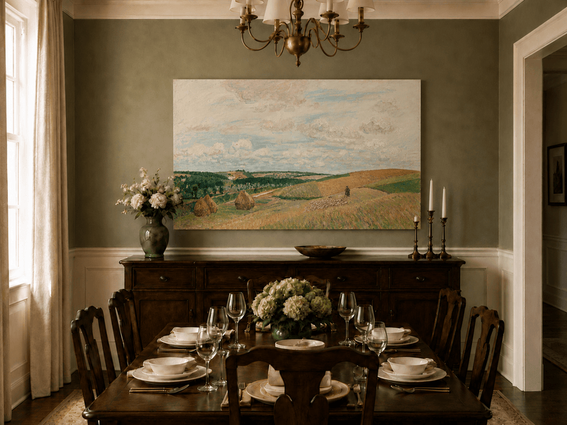 Peinture à l'huile de paysage - Gouffre rocheux spectaculaire avec personnages
